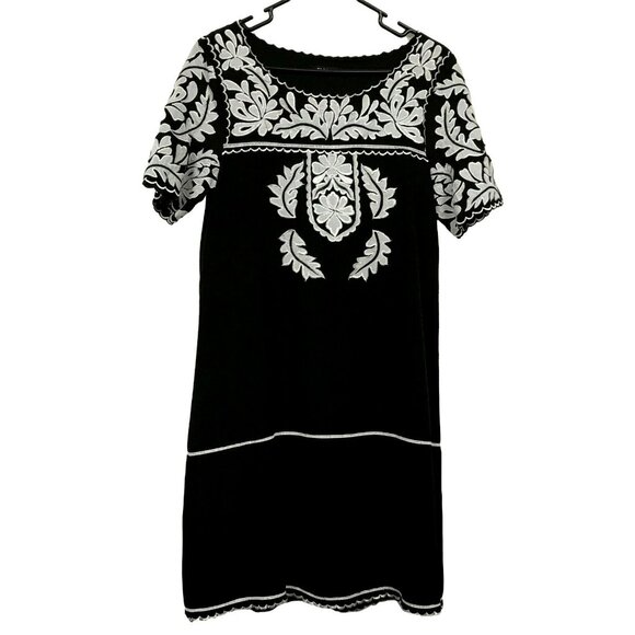 Anthropologie KAS New York Black White Laser Cut Short Sleeve Shift Dress Sz 4 - Picture 6 of 6